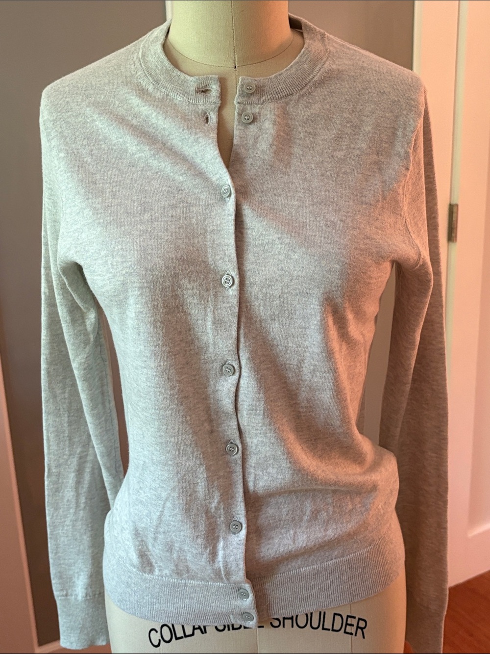 J.CREW Light Gray Crewneck Button-Front Cardigan